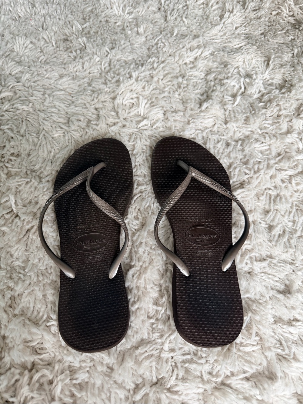 Havaianas Slim Flip Flops Brown w/ Shimmer Strap Size 7/8 EU 39–40